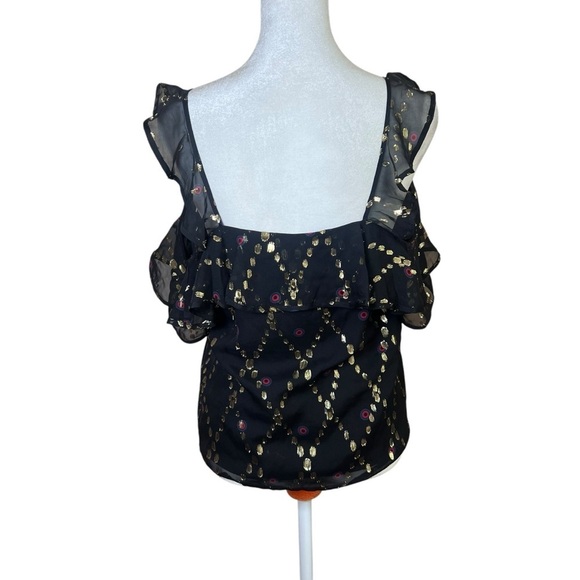A.L.C. Willow Black Silk Gold Metallic Festive Sleeveless Shirt Top Sequins Sz 0 - Picture 6 of 9